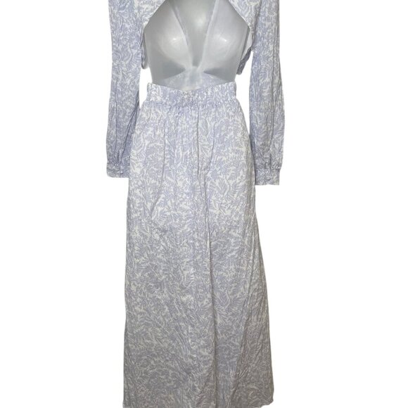 O.P.T. Kimia Blue Cutout Maxi Dress Size Small 100% Cotton Long Sleeve - Picture 3 of 7